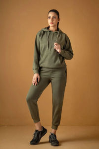 Ensemble de survêtement 2 pièces pour femme, vert, de haute qualité, chaud, coupe oversize, avec sweat à capuche et pantalon de survêtement long - Product Image 5