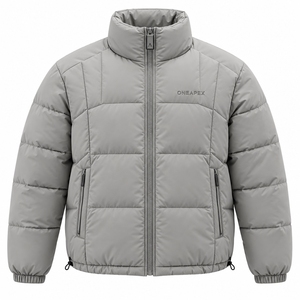 Men's <b>Light</b> Grey <b>Puffer</b> <b>Jacket</b> Lightweight Quilted Stand Collar Zip Up Winter <b>Jacket</b> Casual Outdoor Streetwear Custom Apparel - Product Image 1