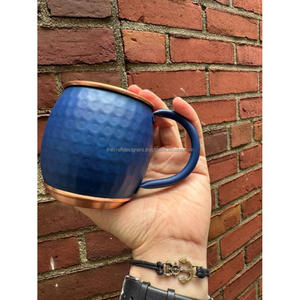 Martelé Design Cuivre Tasse Bleu Enduit De Poudre Réutilisable Fantastique Gingembre Bière Limonade Jus Tasses & Tasses Moscou Mule Style - Product Image 5