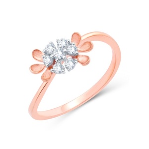 Elegante anillo con racimo de diamantes en oro rosa, diseño floral, oro macizo de 14 quilates, joyería de moda única para mujer, delicado diamante en forma de pétalo - Product Image 1