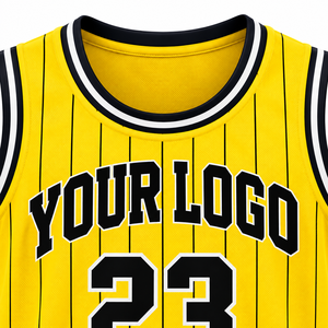 Maillot de basket-ball rayé jaune personnalisé, numéro 23, sans manches, vêtements de sport pour hommes, évacuant l'humidité, coupe régulière pour adultes - Product Image 3