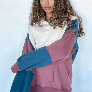Sweat-shirt oversize color block pour femme, col rond, manches tombantes, en mélange de coton tricoté respirant, décontracté, pour l'automne - Product Image 6