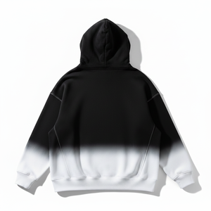 เสื้อฮู้ดดี้พรีเมียมแบบไล่เฉดสีสไตล์โอเวอร์ไซส์สำหรับผู้ชาย เสื้อสตรีทแวร์สีดำขาวแบบย้อมสี เสื้อสเวตเชิ้ตผ้าฟลีซหนานุ่ม - Product Image 2