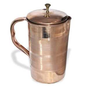 Polished Copper Water Jug with Lid and Handle Eco Friendly Rustic Drinkware for Home Kitchen Use - Product Image 1