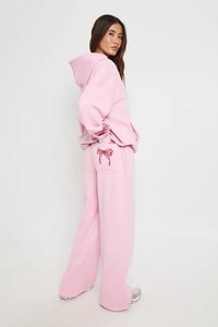 Conjunto Deportivo Unisex Rosa con Capucha, Manga Larga, Corte Regular, Color Sólido, Ropa Casual, Bolsillos Laterales, Cintura Elástica, Transpirable - Product Image 2