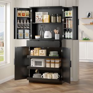 Armadio dispensa da cucina scanalato da 72 pollici con 3 cassetti tastiera e 6 ripiani regolabili, mobiletto autoportante - Product Image 1