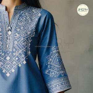 Kurti bleu brodé, robe élégante indienne et pakistanaise pour femmes, robe de mariage décontractée, vêtements d'été, fabriqué en Inde - Product Image 3
