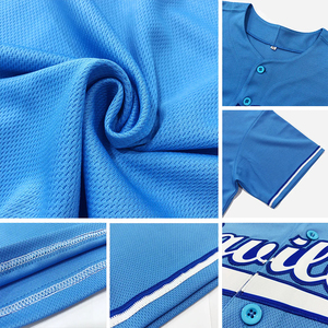 เสื้อเบสบอลสีฟ้าอ่อนแบบกำหนดเองพร้อมขอบสีชมพู แขนสั้น คอวี พิมพ์ชื่อและหมายเลขส่วนตัว ดีไซน์สปอร์ต - Product Image 3