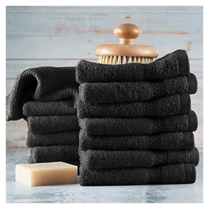 Soft Absorbent Black Cotton <b>Washcloth</b> Towel Solid Color Rectangle for Home Hotel Spa - Product Image 4