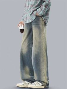 Jean décontracté ample à jambe large pour homme, taille mi-haute, en denim de coton déchiré, écologique, lavable, résistant à la décoloration, multi-saisons, en stock - Product Image 3