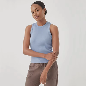 Débardeur tricoté sans manches pour femme, couleur unie, col rond, respirant, style minimaliste, longueur standard, vente en gros, fournisseur en vrac - Product Image 5
