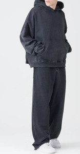 Ensemble jogging et sweat à capuche oversize noir pour homme en molleton de coton éponge délavé avec broderie style Technics - Product Image 5