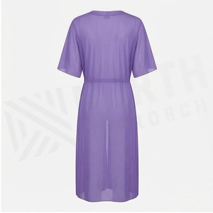 Women's Chiffon Deep V Neck Wrap Dress With Drawstring Waist Regular Fit Solid Color Breathable Beachwear - Product Image 2
