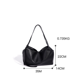 Sac fourre-tout en cuir véritable noir, design minimaliste à ouverture supérieure, utilisation quotidienne, toutes saisons, sac fourre-tout en cuir PU, imperméable, grande capacité - Product Image 2