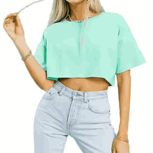 Women's Stylish <b>Acid</b> Wash <b>Drop</b> Shoulder Crop Tops Premium Heavyweight T-Shirt Wholesale Cropped T-Shirts Plus Size Eco-Friendly - Product Image 4