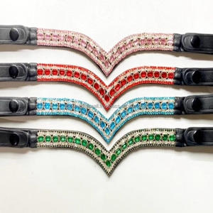 Banda de cejas de caballo hecha a mano de cuero de sillín inglés negro personalizada con cristales multicolores diamantes de imitación mega Bling diamante - Product Image 2