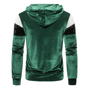 Sudadera con Capucha de Terciopelo para Hombre, Diseño Color Block Verde, Negro y Blanco, Estilo Casual, Corte Regular, para Otoño - Product Image 2