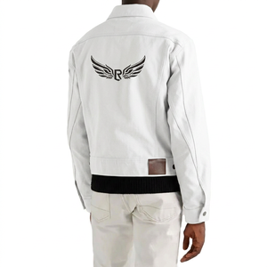 Chaqueta Gris Claro para Hombre con Bordado de Alas y Logotipo en la Espalda, Cuello Camisero, Corte Regular, Ropa Casual de Otoño - Product Image 3