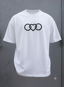 T-shirt à manches courtes pour homme, col rond, noir, imprimé géométrique cœur blanc, tricoté, 100% coton, 180g, coupe classique - Product Image 2