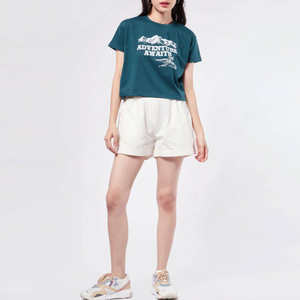 Camiseta Corta para Mujer, Color Verde Azulado, Corte Regular, Mezcla de Algodón Suave, Informal, Primavera, Básica, Ecológica, Transpirable, de Secado Rápido - Product Image 3