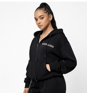 custom logo hoodie women's <b>zip</b> up hoodie heavyweight Casual Style Plain <b>Hooded</b> Jacket For Women 2026 - Product Image 2