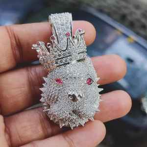 Pendentif Couronne en Moissanite Taille Ronde Effet Givré avec Visage de Lion, Bijou de Fête Hip Hop en Argent 925, Pendentifs et Breloques de Luxe - Product Image 6