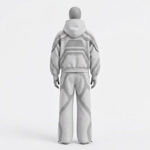 Conjunto de Sudadera con Capucha y Pantalones Deportivos Anchos de Algodón 100% Gris Sólido, Estilo Urbano Premium, Talla Grande, Personalizado, para Unisex, Ropa de Invierno - Product Image 6