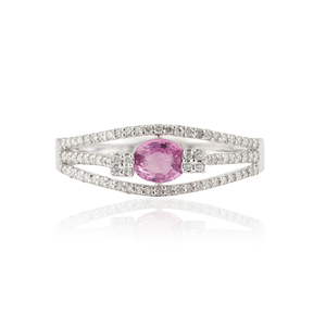 Bague de fiançailles triple couche personnalisée OEM ODM en saphir rose et diamant, or blanc 14 carats véritable, bijoux en gros les plus vendus - Product Image 1