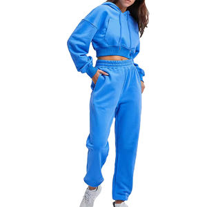Ensemble de survêtement unisexe personnalisé de haute qualité avec logo, 2 pièces, comprenant un sweat à capuche court pour femme et un pantalon de survêtement décontracté pour femme - Product Image 6
