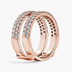 Bague à deux rangs sertie de diamants pavés en or rose - Product Image 5
