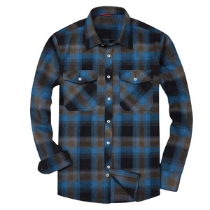 Chemise à carreaux en flanelle 100 % coton tricotée pour homme, haute qualité, anti-plis, chaude, à manches longues, décontractée, boutonnée, pour l'automne - Product Image 1
