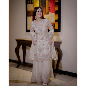 Designer Women's Suit Sets with Embroidery Thread and <b>Sequins</b> Work Including Plazzo and Dupatta <b>Top</b> - Product Image 1