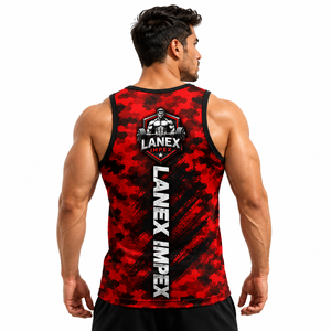 Débardeur de sport personnalisé pour homme, motif camouflage rouge, sublimation, fitness, musculation, sans manches, entraînement, vêtements de sport - Product Image 4