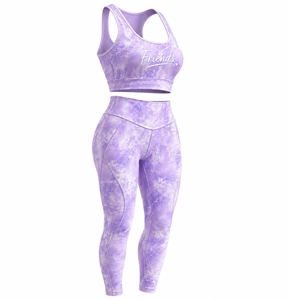 Women Yoga <b>Set</b> <b>Tie</b> <b>Dye</b> Purple Gradient 2 Piece Crop Top High Waist Leggings Full Length Spandex Polyester Four Way Stretch - Product Image 2