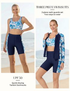 Women Short <b>Sleeve</b> Color Block Front Zip One Piece <b>Swimsuit</b> with Quick Dry Surf Rash Guard 3 Piece Rash Guard <b>Long</b> <b>Sleeve</b> - Product Image 2