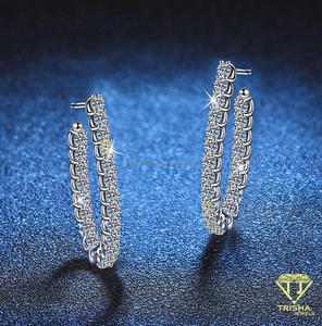 Luxury Moissanite Diamond Hoop Earrings In 925 Sterling <b>Silver</b> Classic Wedding Party Jewelry For Women - Product Image 3