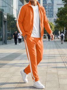 Chándal Deportivo para Hombre, Color Naranja, con Capucha, Grueso, Manga Larga, Cintura Elástica, Estilo Deportivo, Corte Regular, Transpirable, Poliéster, Invierno - Product Image 2