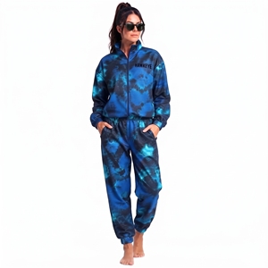 <b>Women</b> Blue Tie Dye Tracksuit Set Zip Up Stand Collar Jacket And <b>Jogger</b> Pants Sublimation Printed Two Piece <b>Outfit</b> - Product Image 5