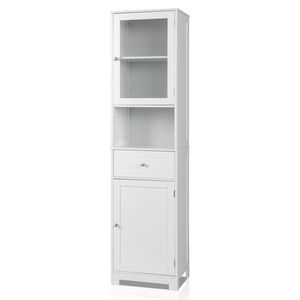 Meuble de salle de bain en MDF blanc avec peinture pulvérisée, 2 portes inférieures et supérieures, 1 porte à battant, 1 étagère, pour utilisation dans le salon - Product Image 2