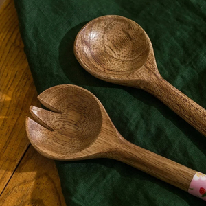 Ensemble de couverts de service en bois pour salade avec manche imprimé émaillé pour table à manger - Product Image 5