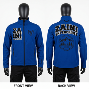 Chaqueta Softshell Premium para Hombre, 320 GSM, Poliéster y Spandex, Azul Rey, con Parche de Chenilla Personalizado, Bordado y Logotipo Serigrafiado - Product Image 1
