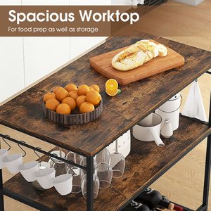Industrial <b>Kitchen</b> Island with 3 Shelves and Bottom Wine Rack <b>Prep</b> <b>Table</b> for Efficient <b>Kitchen</b> Organization - Product Image 6