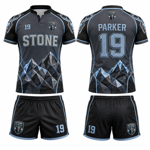 Maillot de rugby sublimé à col en V, manches courtes, pour adultes, jeunes, femmes, unisexe, garçons, filles, avec option nom, numéro, logo et illustration, en kit. - Product Image 2