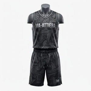 Uniforme de basket-ball pour hommes MA-ATTIERA, ensemble maillot et short de basket-ball à motif noir, sublimation, sports d'équipe - Product Image 4