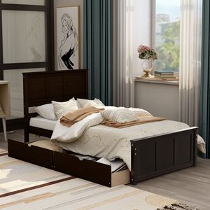 Letto matrimoniale con piattaforma contenitore color espresso e 2 cassetti con ruote, Nuovo SKU WF283062AAP - Product Image 1