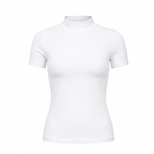 Customize Optical <b>White</b> Womens Fitted Stretch Fit Mock Neck Short Sleeve <b>T</b> <b>Shirt</b> Breathable Cotton Modal Jersey WMNTS-0002 - Product Image 1