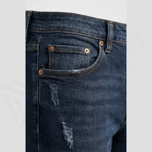 Jean slim homme coupe droite en denim délavé foncé, taille haute, déchiré, décontracté, en coton, style automne - Product Image 5