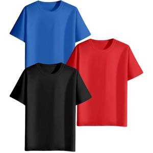 T-shirt en coton rouge à manches courtes et col rond pour homme, coupe classique, décontracté, couleur unie, tricot jersey, design uni teint - Product Image 6
