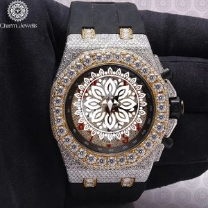 Charm Jewells Montre de luxe pour homme en acier inoxydable, boîtier carré, mouvement à quartz analogique, bracelet en silicone incrusté de diamants, 45 mm - Product Image 1