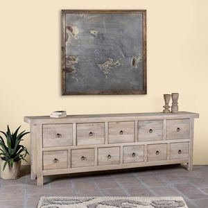 Commode à tiroirs en bois recyclé sablé, rustique, faite à la main, finition naturelle, avec onze tiroirs, pour chambre à coucher - Product Image 5